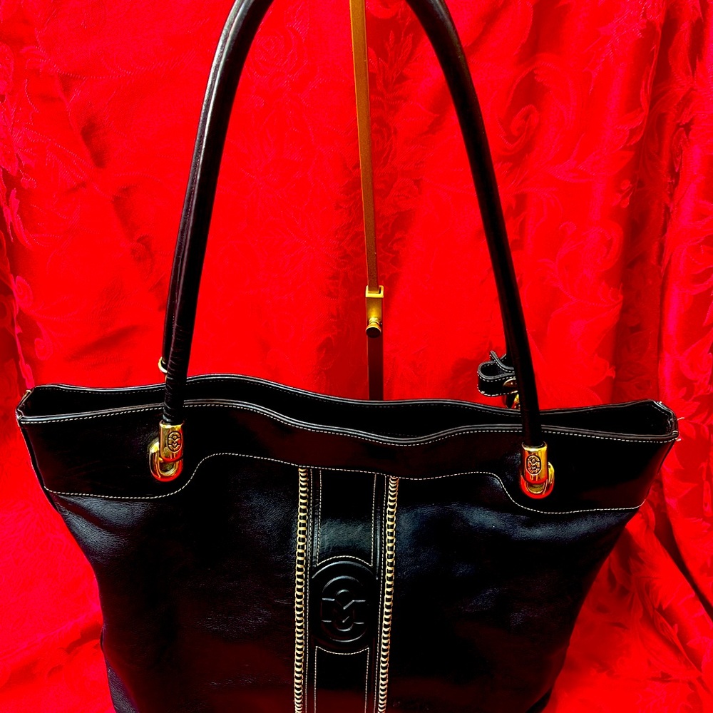 Vintage Marino Orlandi Elegant Black Tote with Gold Details